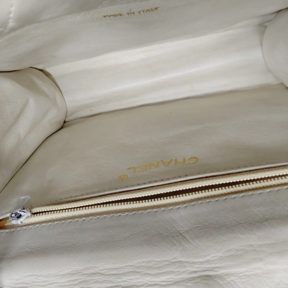 Chanel White Lamb Skin Bag